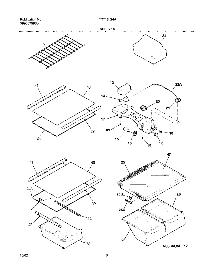 SHELVES Diagram and Parts List for FRT18IG4AZ6  Frigidaire Refrigerator