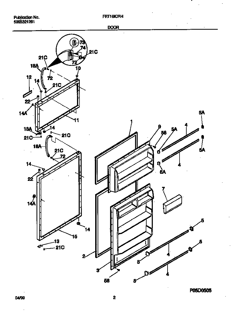 DOORS Diagram and Parts List for FRT16ICRHD0  Frigidaire Refrigerator