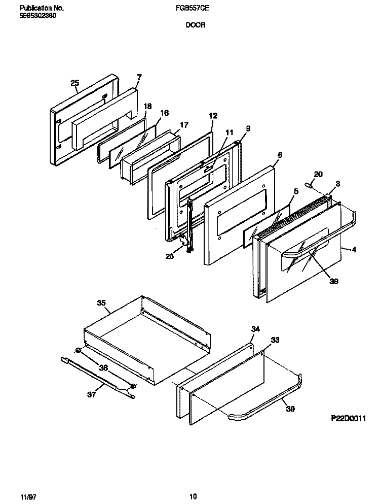 DOOR Diagram and Parts List for FGB557CEBE  Frigidaire Wall Oven