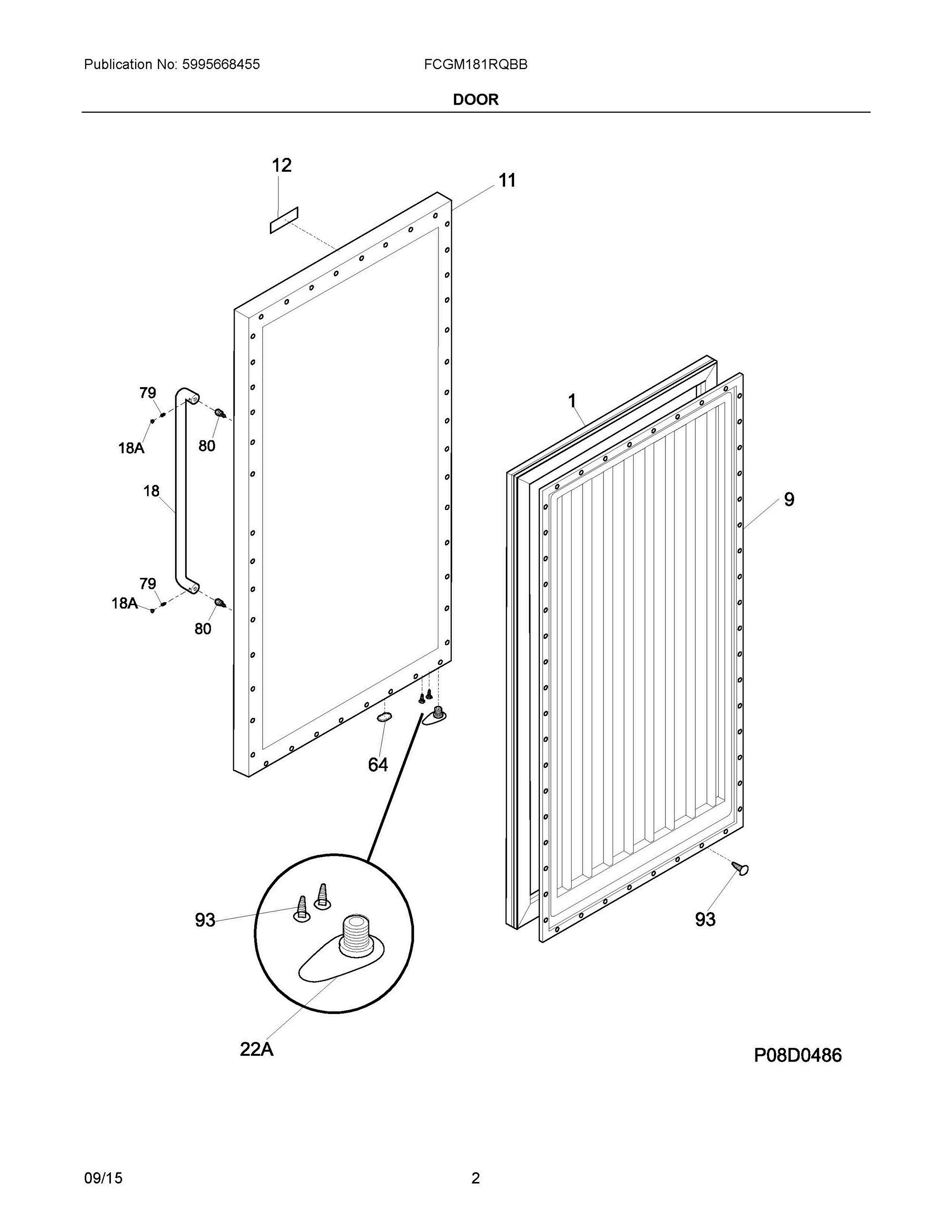 02 - DOOR Diagram and Parts List for FCGM181RQBB  Frigidaire Freezer