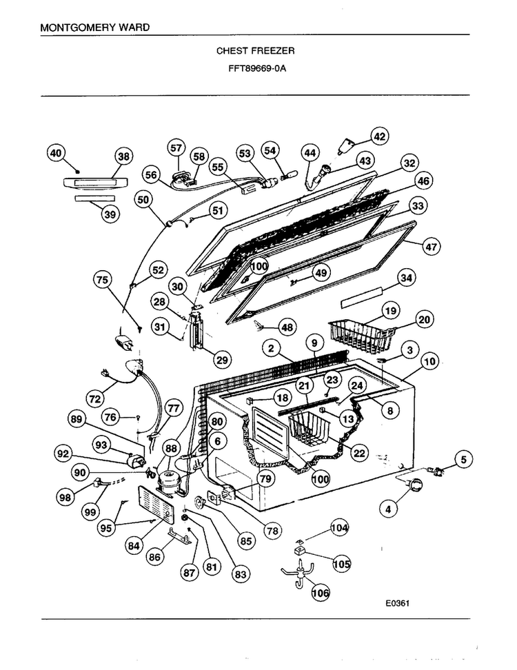 Chest Freezer Diagram and Parts List for 89669A  Frigidaire Freezer