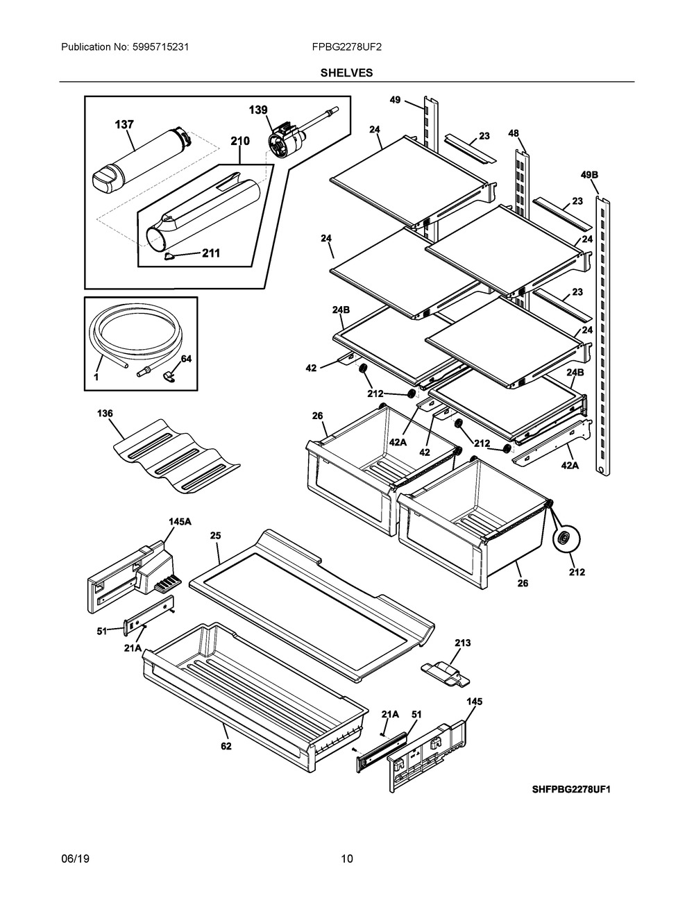 Shelves Diagram and Parts List for FPBG2278UF2  Frigidaire Refrigerator