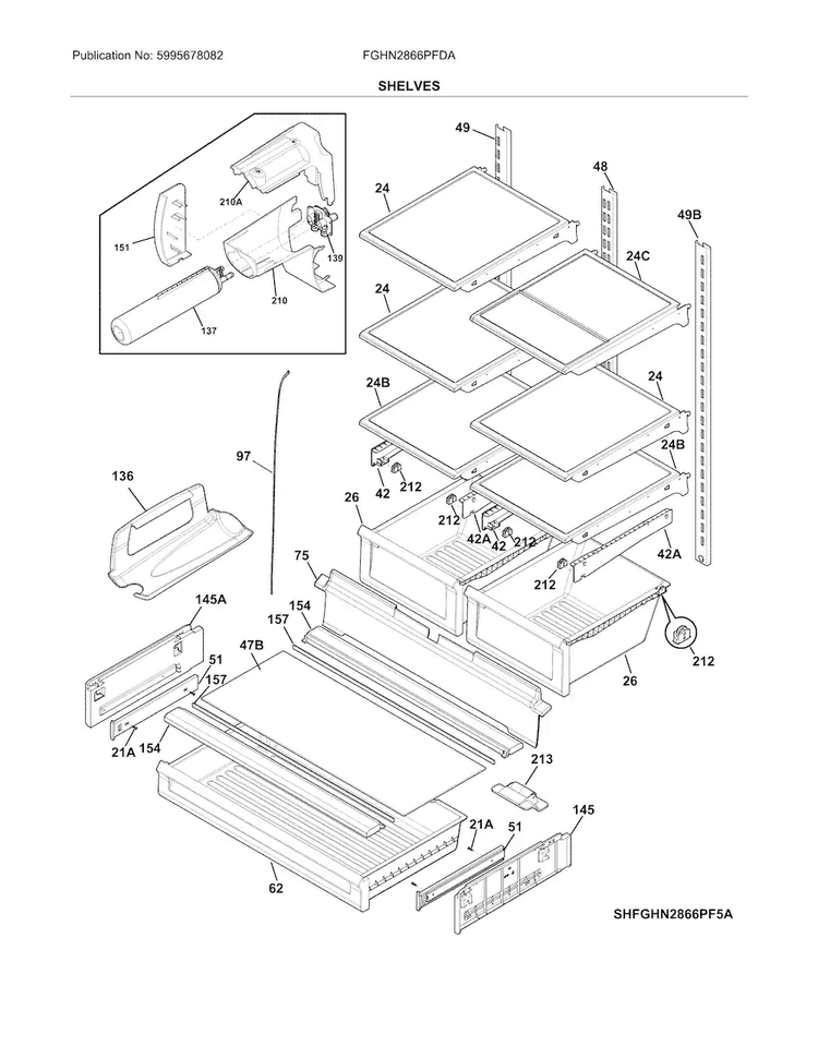 Shelves Diagram and Parts List for FGHN2866PFDA  Frigidaire Refrigerator