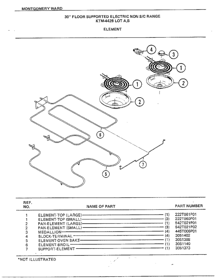 30" Floor/element Diagram and Parts List for 4428B  Frigidaire Range