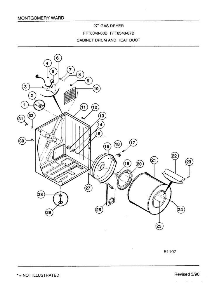 Cabinet Drum And Heat Duct Diagram and Parts List for 8348B  Frigidaire Dryer