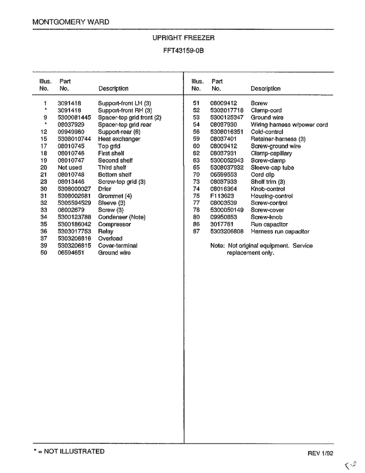 Upright Freezer Page 6 Diagram and Parts List for 43159B  Frigidaire Freezer