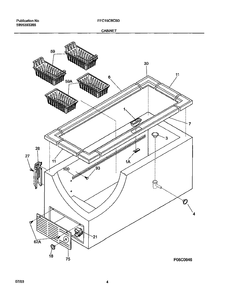 CABINET Diagram and Parts List for FFC15C8CB0  Frigidaire Freezer