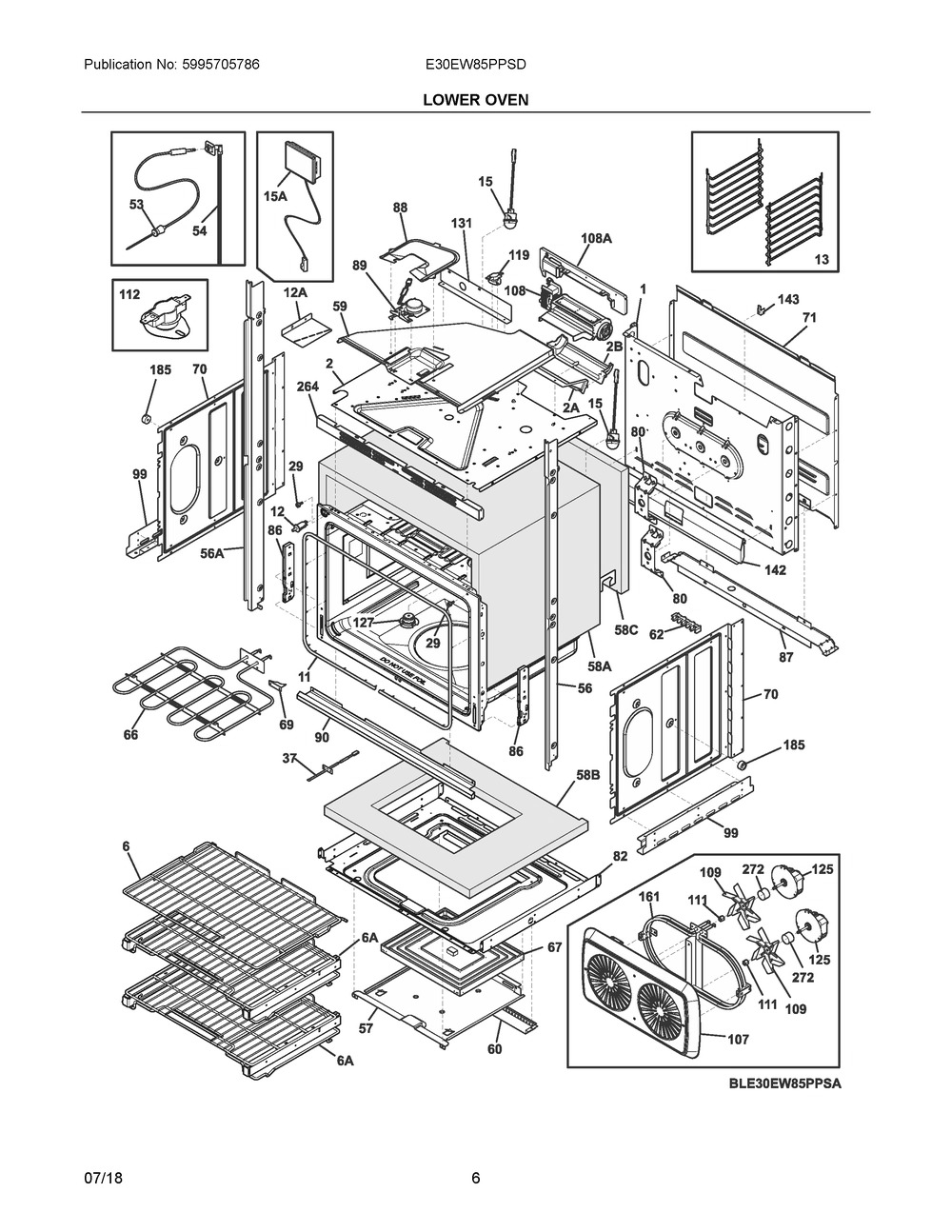 Lower Oven Diagram and Parts List for E30EW85PPSD  Frigidaire Wall Oven