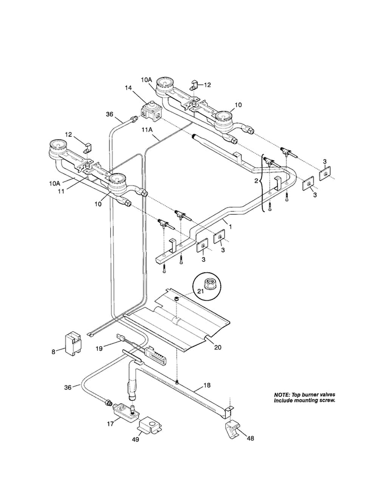 Burner Diagram and Parts List for FGF316WGSG  Frigidaire Range