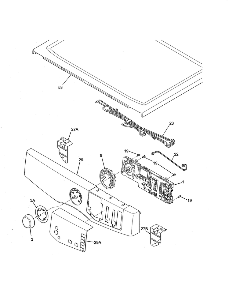 Controls/top Panel Diagram and Parts List for FFSE5115PW2  Frigidaire Dryer