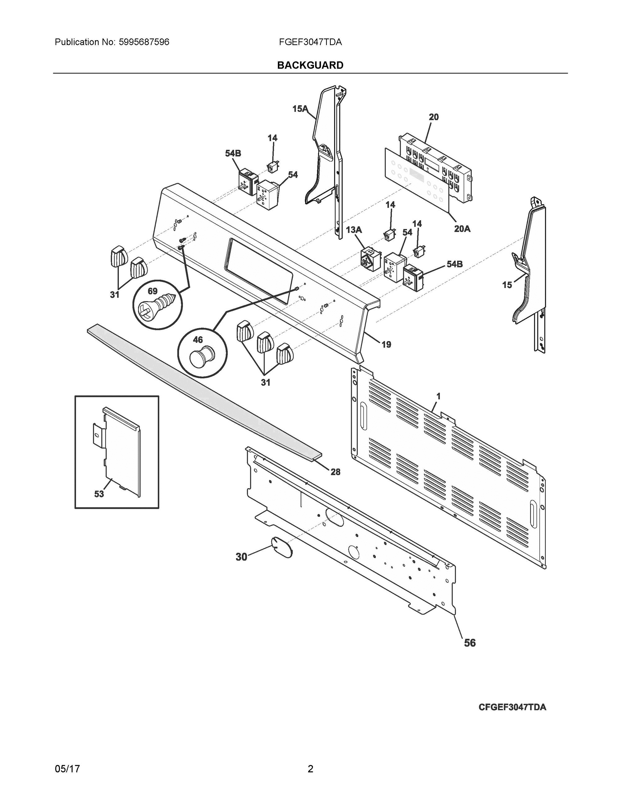 02 - BACKGUARD Diagram and Parts List for FGEF3047TDA  Frigidaire Range