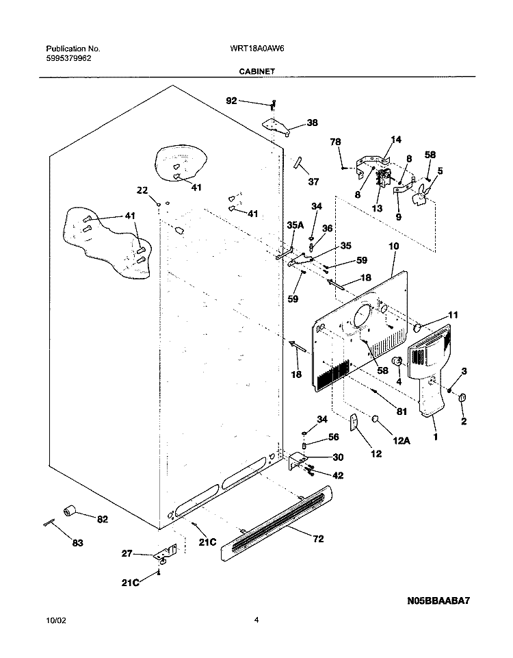 CABINET Diagram and Parts List for WRT18A0AW6  Westinghouse Refrigerator