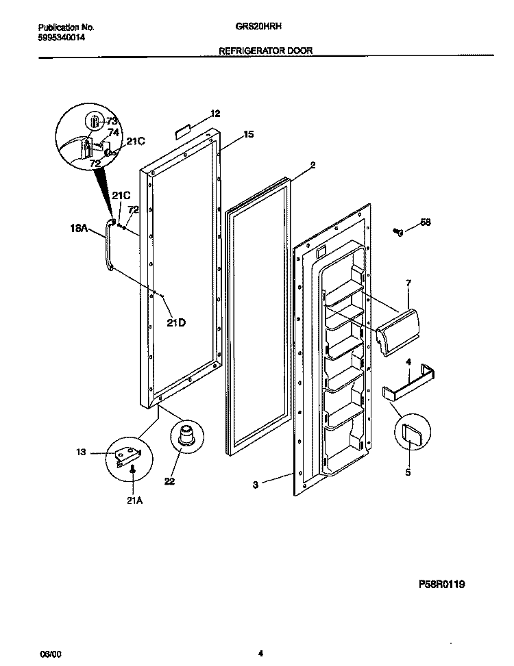 REFRIGERATOR DOOR Diagram and Parts List for GRS20HRHD3  Gibson Refrigerator