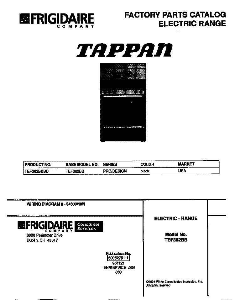 COVER Diagram and Parts List for TEF362BBBD  Tappan Range