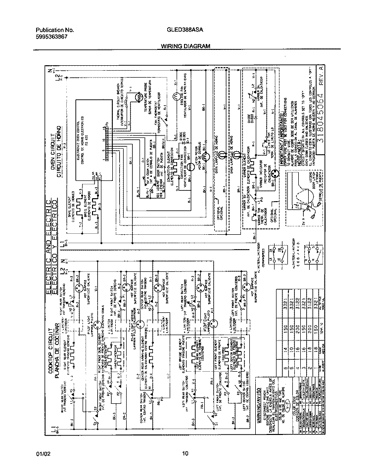 WIRING DIAGRAM Diagram and Parts List for GLED388ASA  Frigidaire Range