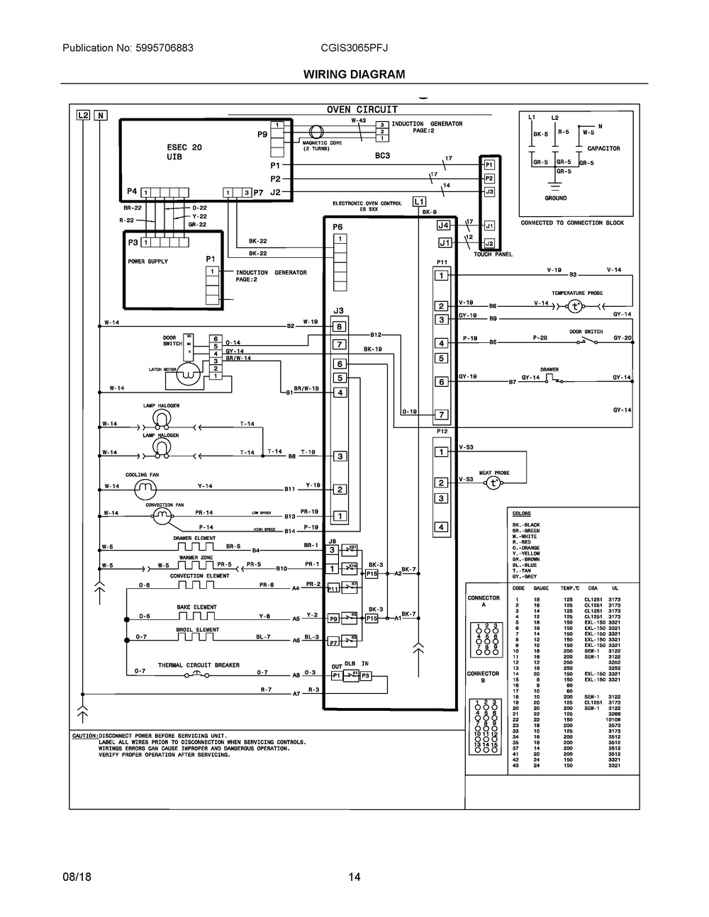 Wiring Diagram Diagram and Parts List for CGIS3065PFJ  Frigidaire Range