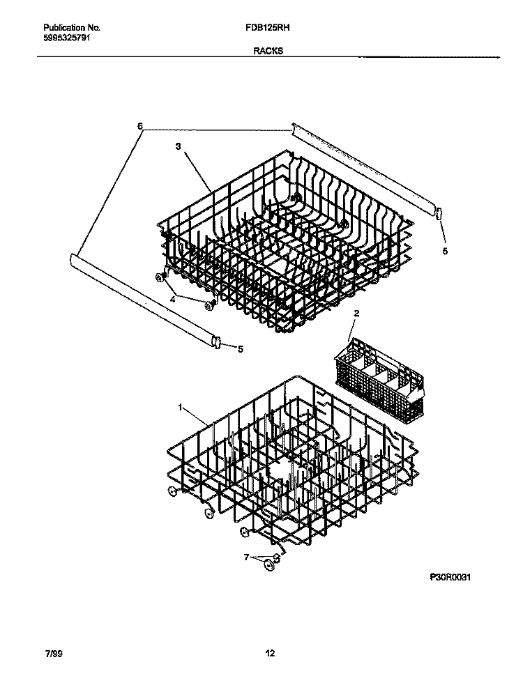 RACK Diagram and Parts List for FDB125RHB0  Frigidaire Dishwasher