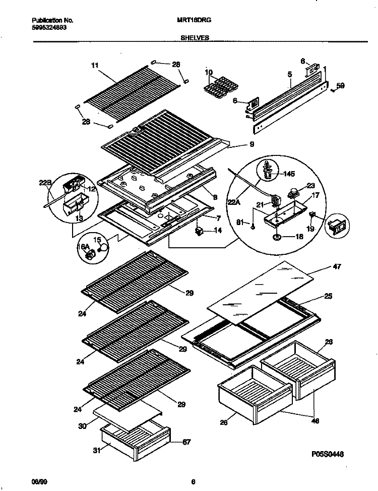 SHELVES Diagram and Parts List for MRT16DRGD5  Frigidaire Refrigerator