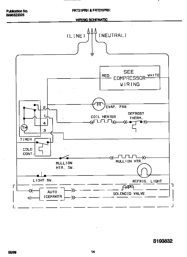 WIRING DIAGRAM Diagram and Parts List for FRT21IPRHW1  Frigidaire Refrigerator