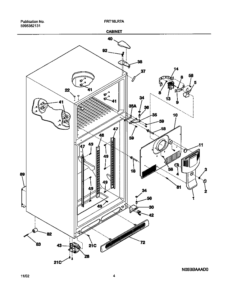 CABINET Diagram and Parts List for FRT18LR7AQ6  Frigidaire Refrigerator