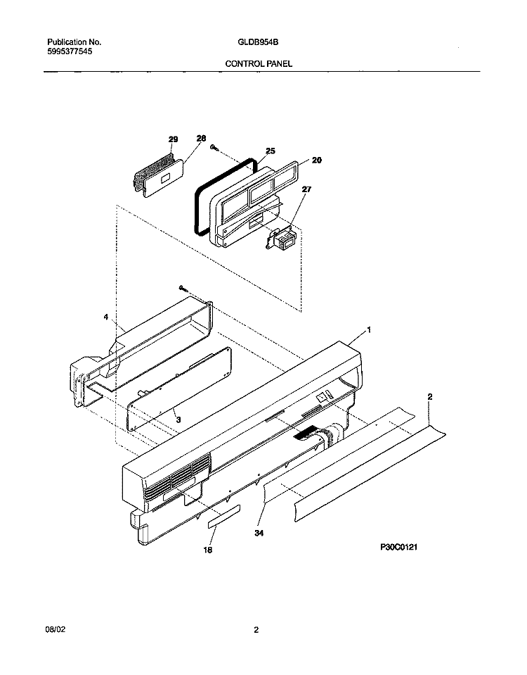 CONTROL PANEL Diagram and Parts List for GLDB954BB0  Frigidaire Dishwasher