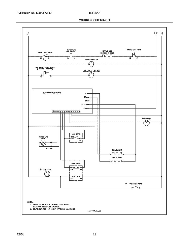 WIRING SCHEMATIC Diagram and Parts List for TEF364AQG  Tappan Range