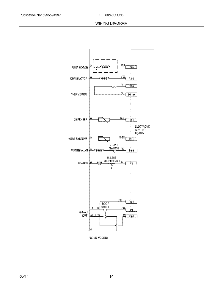 WIRING DIAGRAM Diagram and Parts List for FFBD2403LS0B  Frigidaire Dishwasher