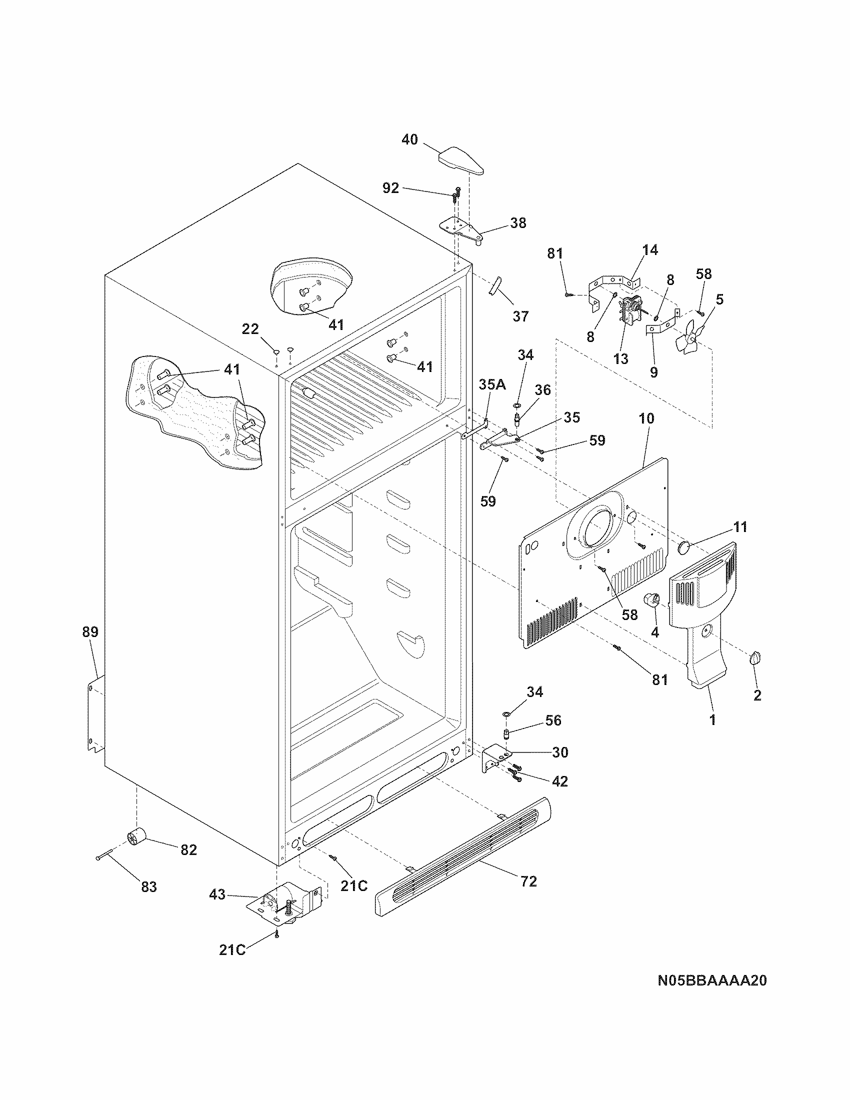 Cabinet Diagram and Parts List for 2537888301F  Kenmore Refrigerator