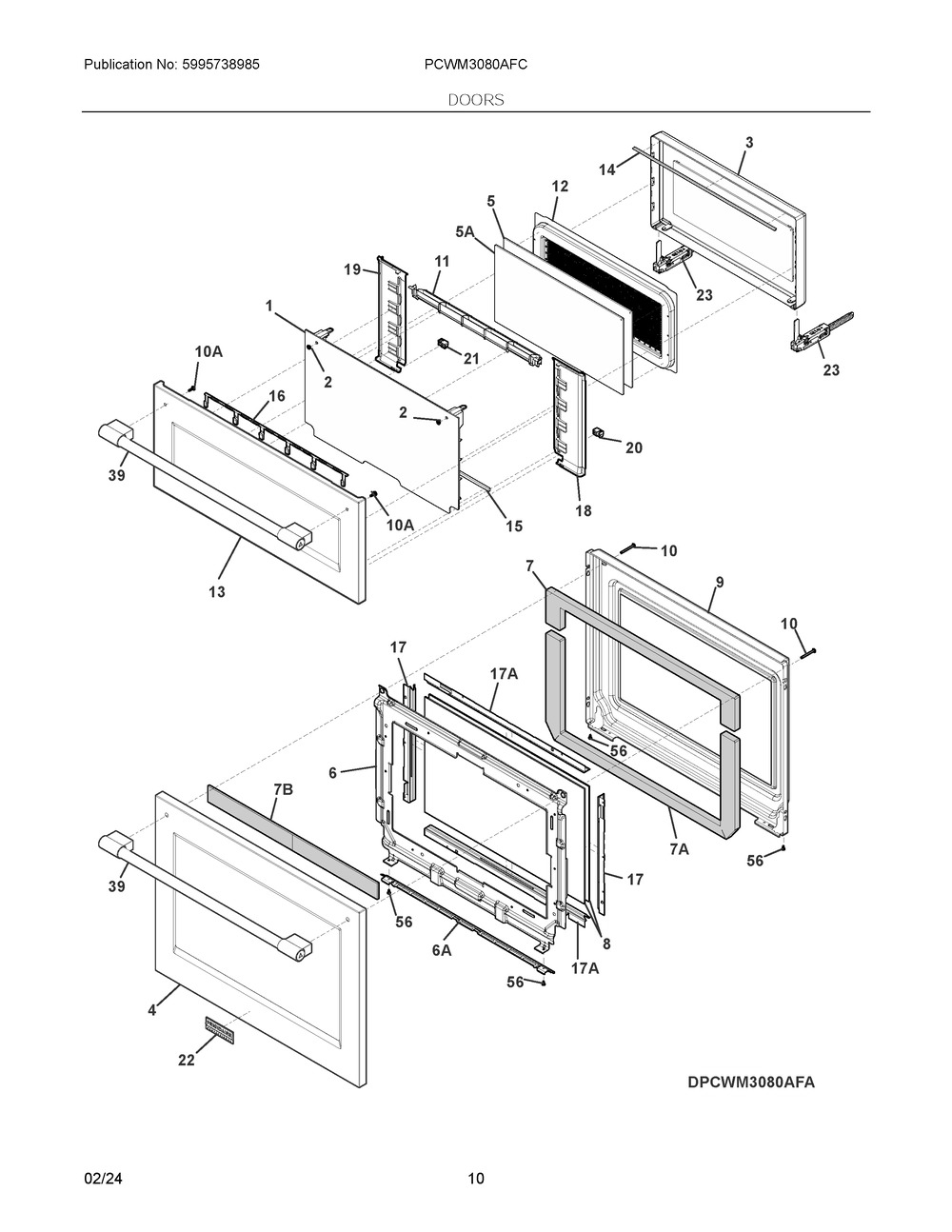 Doors Diagram and Parts List for PCWM3080AFC  Frigidaire Microwave Oven Combo