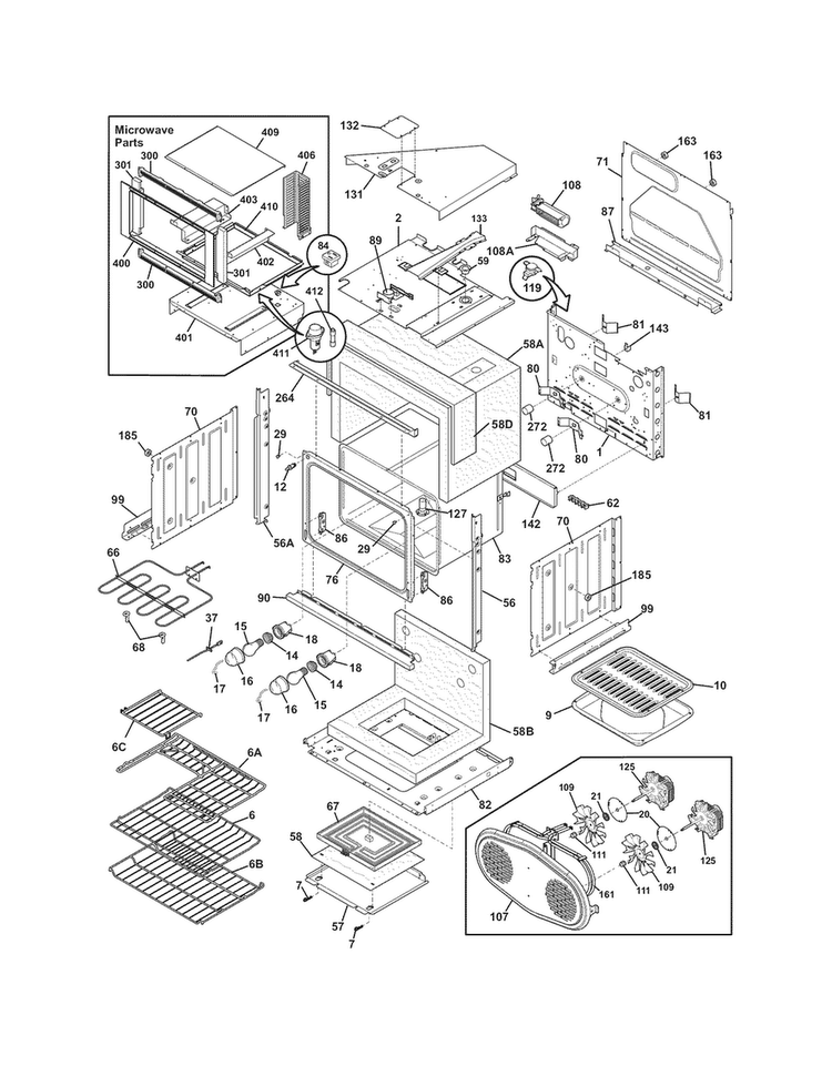 Lower Oven Diagram and Parts List for FPMC3085KFB  Frigidaire Microwave Oven Combo