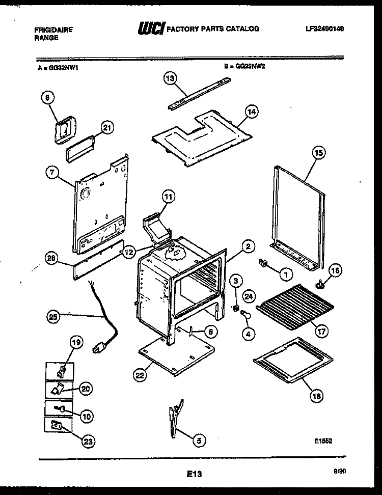 BODY PARTS Diagram and Parts List for GG32NL1  Frigidaire Range