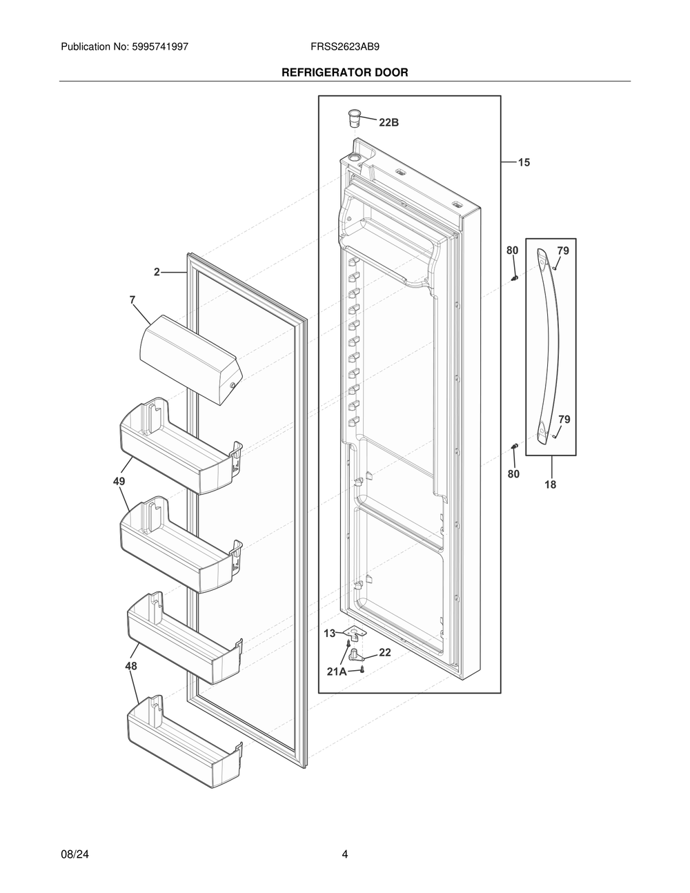 Refrigerator Door Diagram and Parts List for FRSS2623AB9  Frigidaire Refrigerator