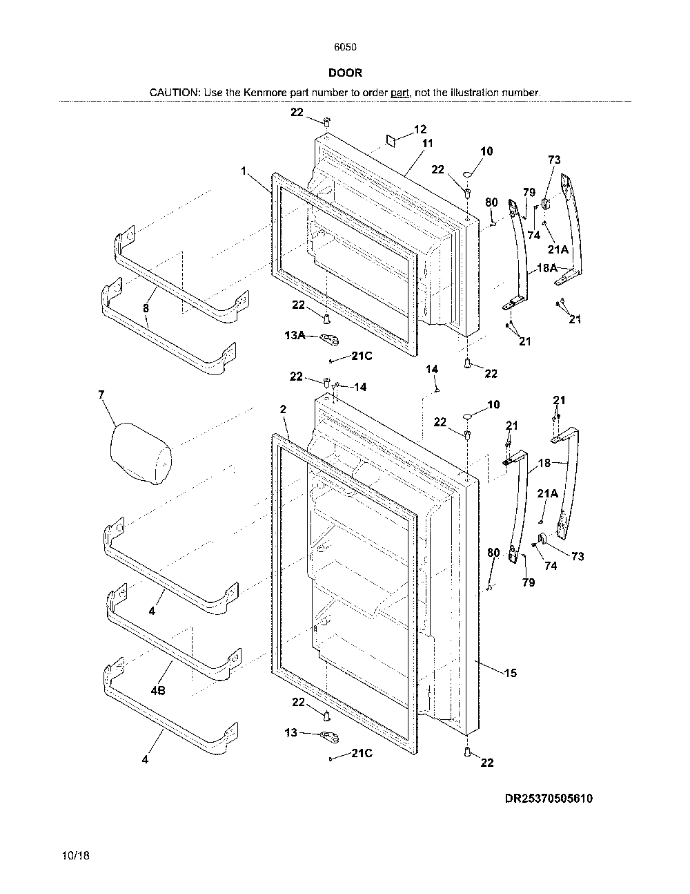 Doors Diagram and Parts List for 25360509619  Kenmore Refrigerator