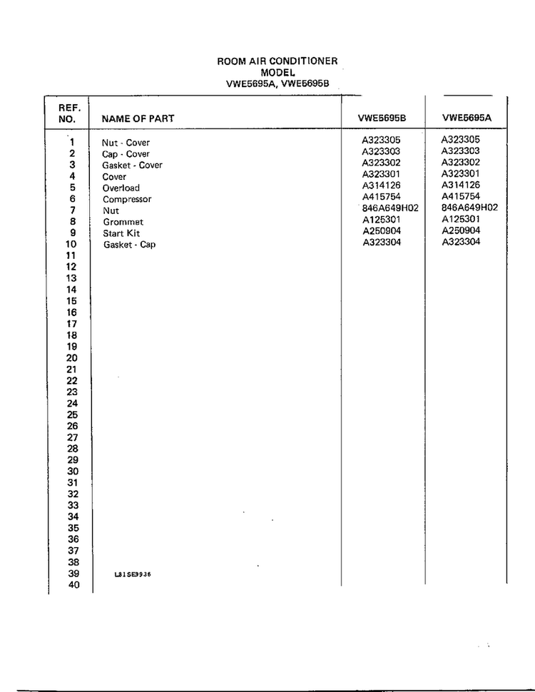 Room Air Conditioner Page 6 Diagram and Parts List for 5695A  Frigidaire Air Conditioner