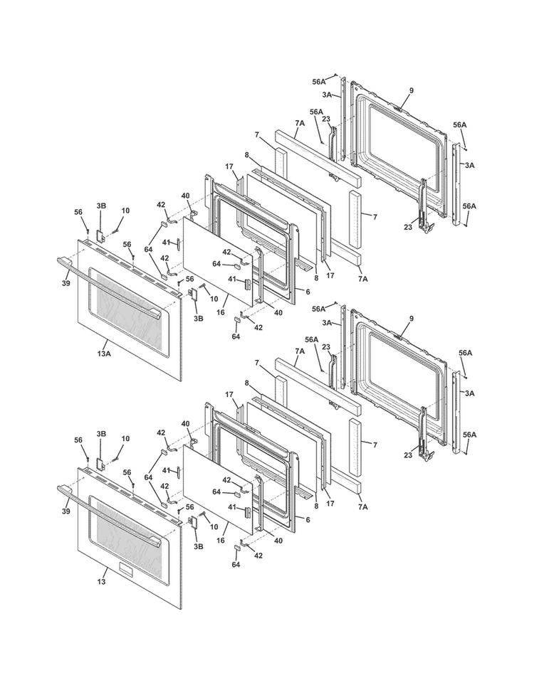 Doors Diagram and Parts List for FPET3085PFC  Frigidaire Wall Oven