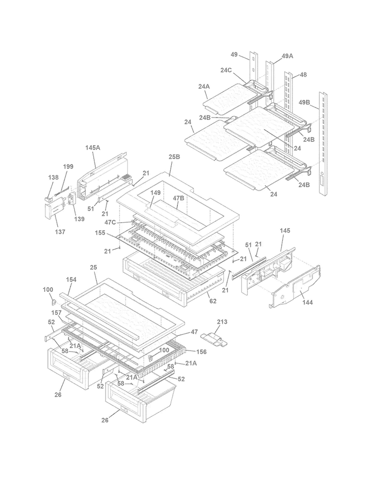 Shelves Diagram and Parts List for EI23BC65KS4  Electrolux Refrigerator