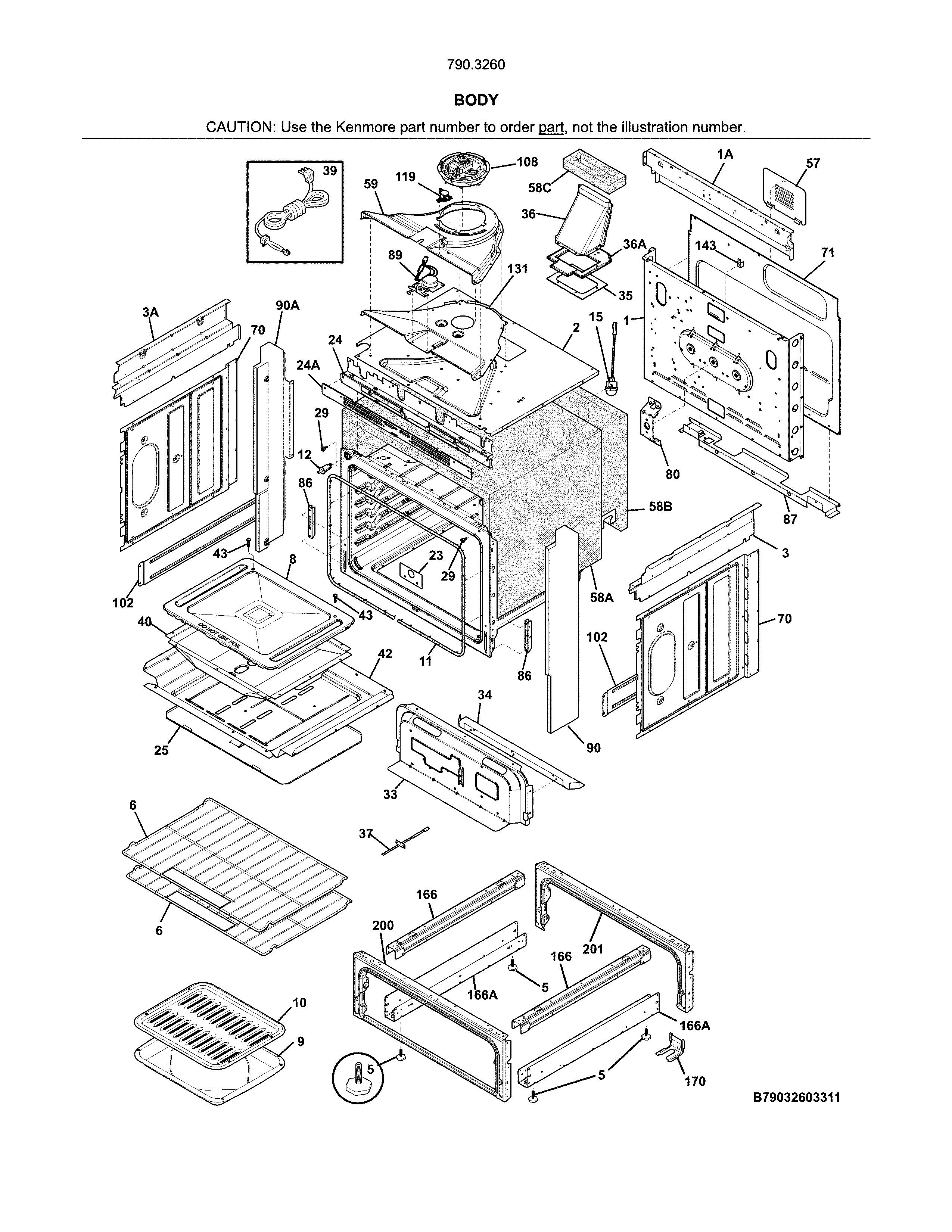 Body Diagram and Parts List for 79032609317  Kenmore Range