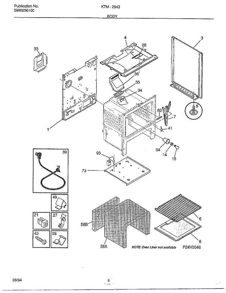 Body Diagram and Parts List for 2843-80C  Frigidaire Range