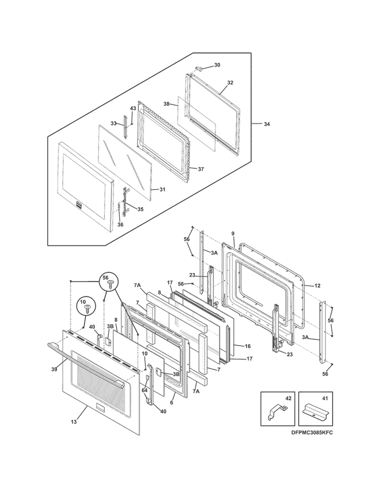 Doors Diagram and Parts List for CPMC3085KF3  Frigidaire Microwave Oven Combo