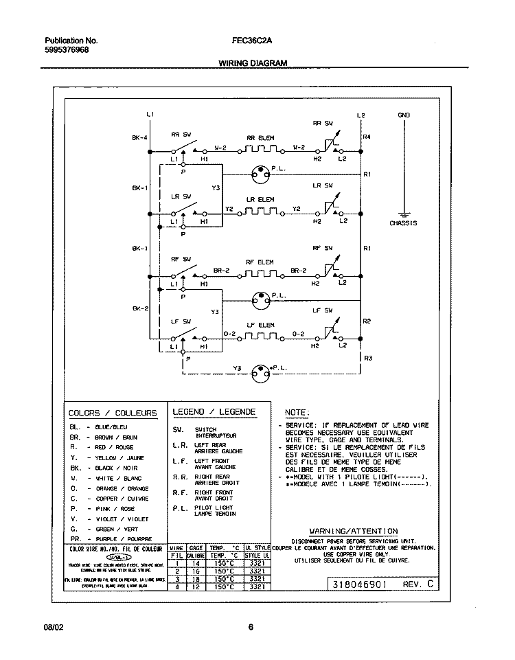 WIRING DIAGRAM Diagram and Parts List for FEC36C2ASC  Frigidaire Cooktop