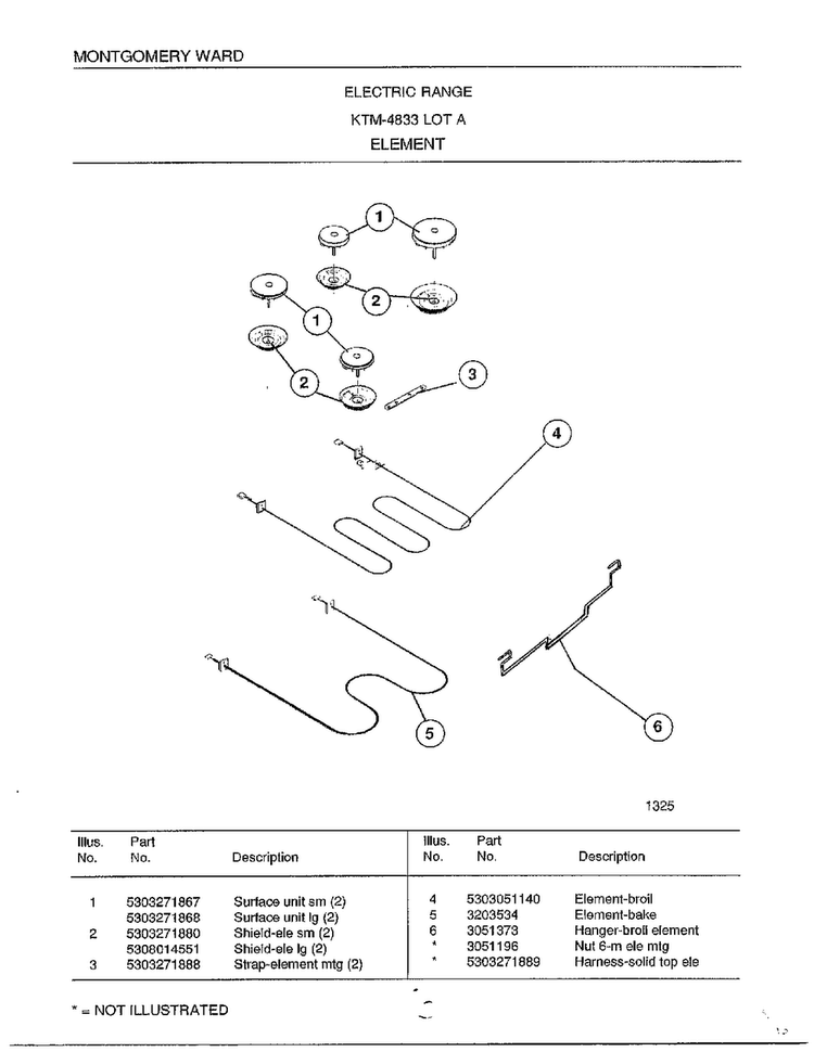 Element Diagram and Parts List for 4833A  Frigidaire Range