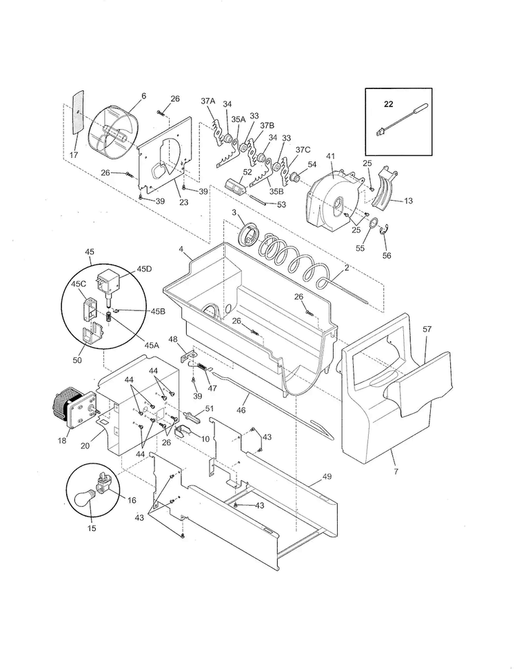 Ice Container Diagram and Parts List for FFHS2611LB7  Frigidaire Refrigerator