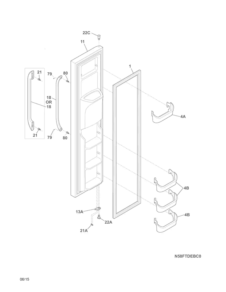 Freezer Door Diagram and Parts List for FFEX2315QM0  Frigidaire Refrigerator