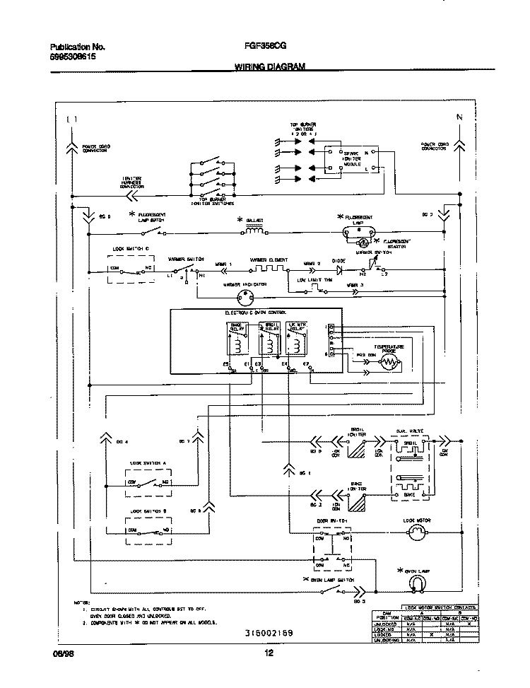 WIRING DIAGRAM Diagram and Parts List for FGF358CGSA  Frigidaire Range