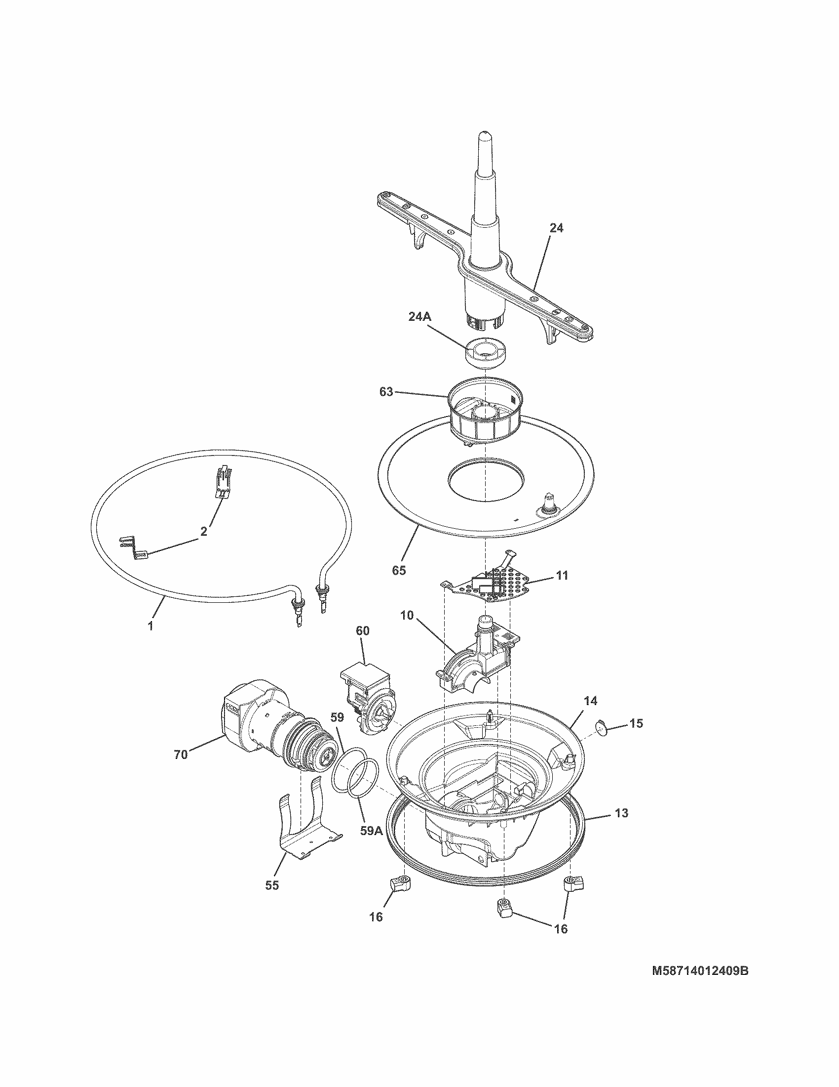 Motor & Pump Diagram and Parts List for 58714013414B  Kenmore Dishwasher