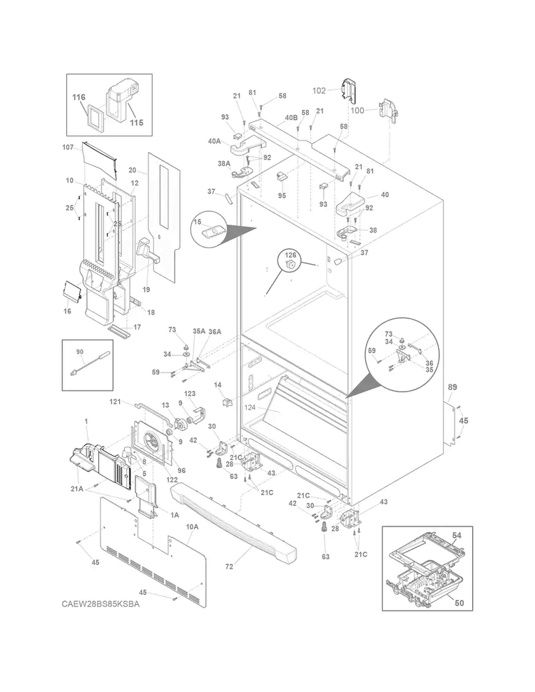 Cabinet Diagram and Parts List for EW28BS85KSBA  Electrolux Refrigerator