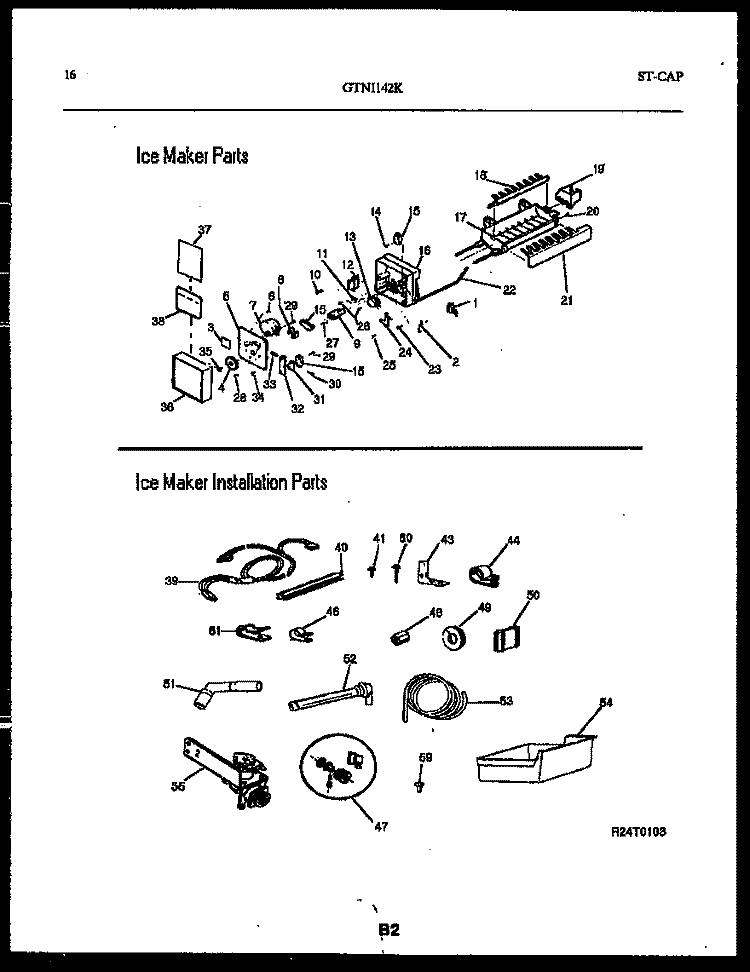 ICE MAKER AND INSTALLATION PARTS Diagram and Parts List for GTNI142HK1  Frigidaire Refrigerator