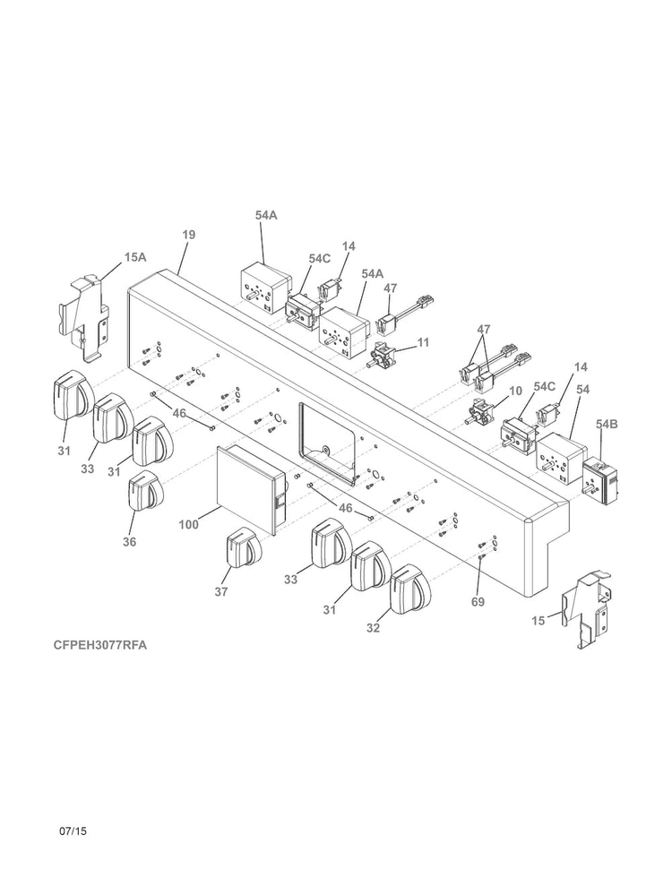 Backguard Diagram and Parts List for FPEH3077RFA  Frigidaire Range