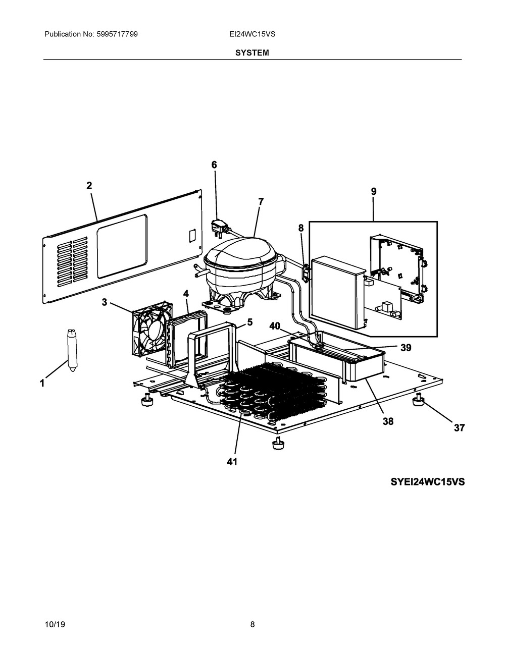System Diagram and Parts List for EI24WC15VS  Frigidaire Wine and Beverage Cooler