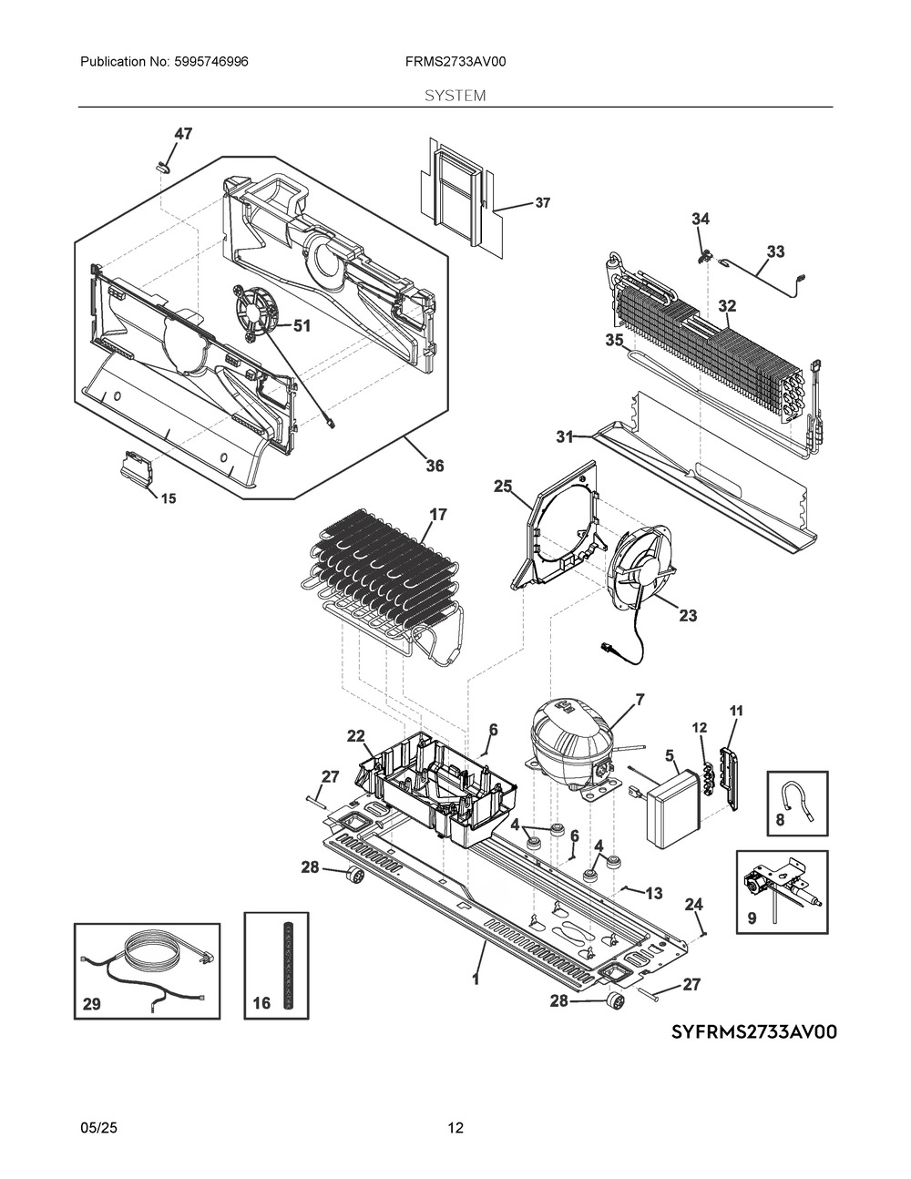 System Diagram and Parts List for FRMS2733AV00  Frigidaire Refrigerator